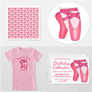 Pink Toe Shoes Ballet Ballerina Dance Birthday Invitation