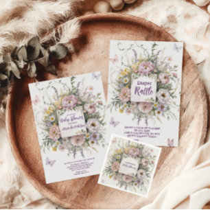 Boho Wildflower Butterflies Baby Shower Invitation