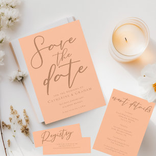 Peach Minimalist Script Wedding Event Details Enclosure Card