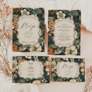 Vintage Navy Fall Flowers Wedding Save The Date