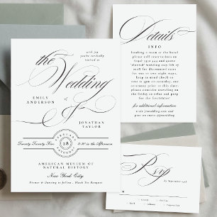 Formal Elegant Calligraphy Black Tie Wedding Invitation