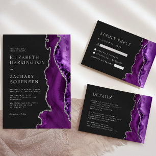 Purple Silver Agate Wedding Invitation