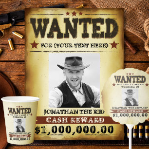  Cowboy Wanted Poster, Add Your Photo Text Foam Board