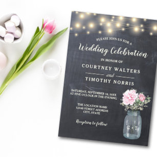 Rustic Chalkboard Peony Floral Mason Jar   Wedding Invitation