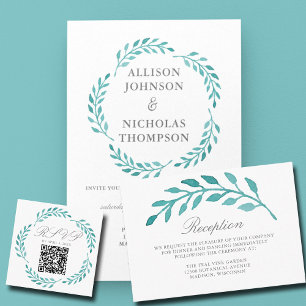 Simple Teal Watercolor Botanical Bridal Shower Invitation