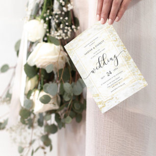 Modern Marbles in Ocean with Gold Circle Wedding Invitation