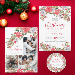 Rustic green red business corporate Christmas Invitation