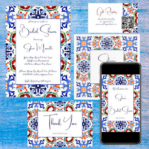 Blue Mexican colorful talavera Spanish printed Short Table Runner