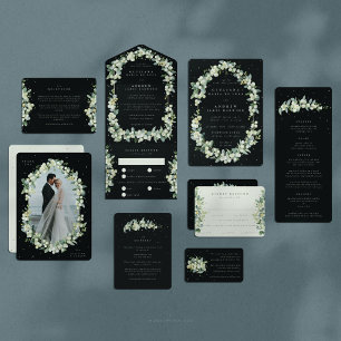 Black Snowberry + Eucalyptus Wedding All In One Invitation