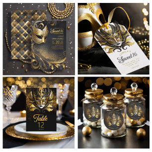 Sweet 16 Masquerade Black Gold ID1032 Invitation
