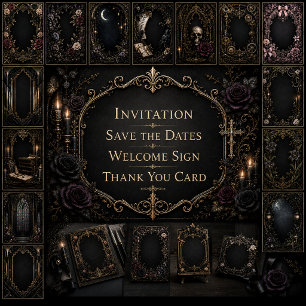 Gothic Dark Academia Raven Book Wedding  Invitation