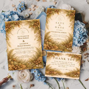 Vintage Autumn Woodland Botanical Wedding Thank You Card