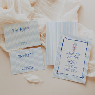 Pinch Me I'm Two Vintage Lobster Blue 2nd Birthday Invitation