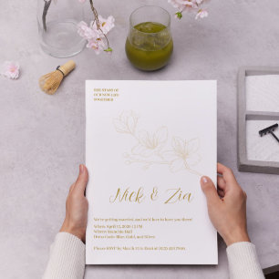 Minimalist Gold Floral White Wedding Invitation