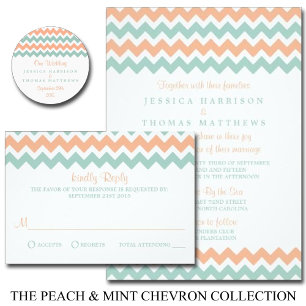 The Modern Chevron Wedding Collection Peach & Mint Invitation