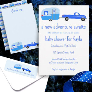 Adventure Awaits Cute Truck & Trailer BABY SHOWER Invitation