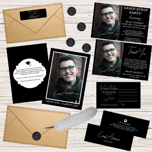 Modern Black and White Photo Graduation Invitation