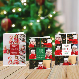 Merry Christmas Beautiful Blue Photo Collage Cute Holiday Card