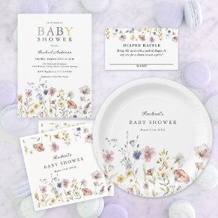 Boho Fresh Watercolor Wildflowers Diaper Raffle Enclosure Card