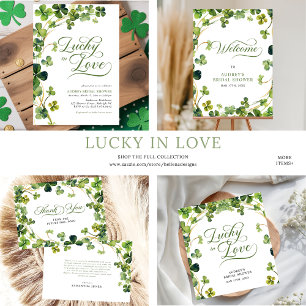 Lucky in Love Green Shamrock Bridal Shower Invitation