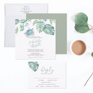 Tropical Watercolor Wedding Invitations w/ QR Code