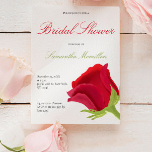 Elegant Red Rose Bridal Shower Thank You Card