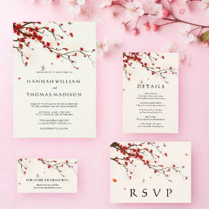 Cherry Blossoms Watercolor Floral Wedding Details Invitation