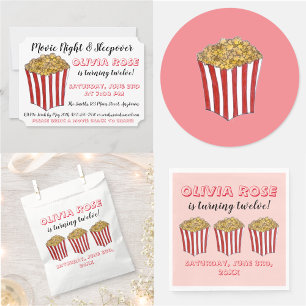 Movie Night Sleepover Popcorn Birthday Party Red Invitation