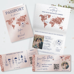 Photo Save the Date Boarding Pass World Map QR Invitation