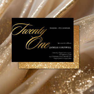 Minimalist Script Black and Gold 21st Birthday Napkins