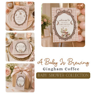 A Baby is Brewing Gingham Coffee Baby Shower Paper Plates