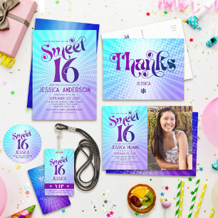 Sweet 16 Groovy Purple Blue Gradient Boho Retro Napkins