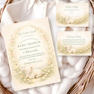 Vintage Little Lamb Floral Wreath Baby Shower Invitation