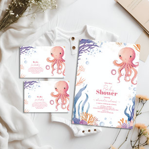 Octopus Cute Pink Watercolor Girl Diapper Raffle Enclosure Card