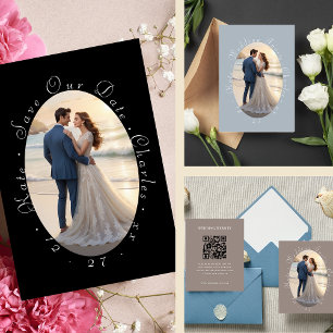 Elegant  photo frame QR code  RSVP   Website    Card