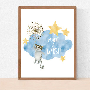 Make A Wish Cat Stars Cloud Birthday Party  Invitation