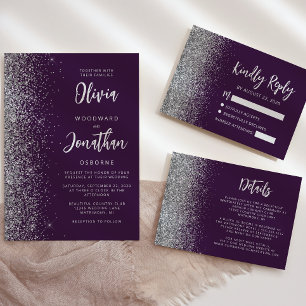 Purple Silver Glitter Calligraphy Wedding Invitation
