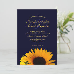 Cheerful and Elegant Navy Blue Sunflower Wedding Invitation