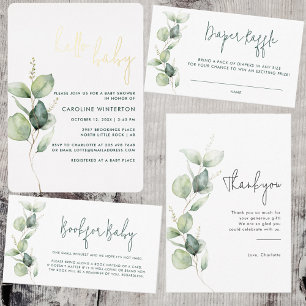 Eucalyptus Botanical Script Baby Shower Paper Plates