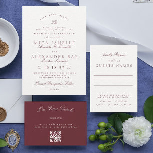 Classic Burgundy Formal Maroon Elegant Wedding Invitation