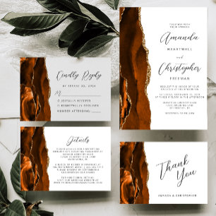 Burnt Orange Agate Gold Script Wedding Invitation