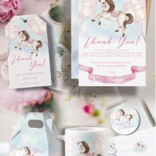 Baby Shower Fairytale Pony Stars pink Balloons Enclosure Card