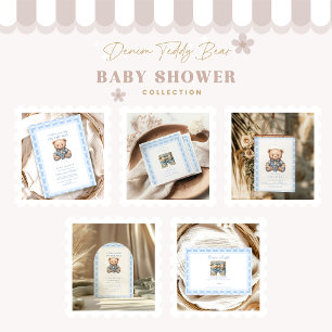 Cute Denim Teddy Bear Baby Shower Invitation