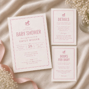 Pink Rocking Horse Girl Baby Shower Letterpress Invitation