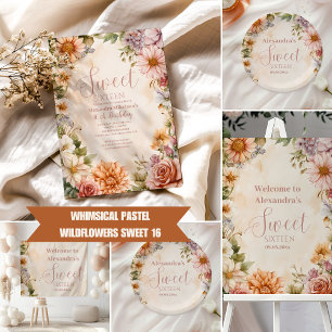 Pink Romantic Pastel Wildflowers Sweet 16 Banner