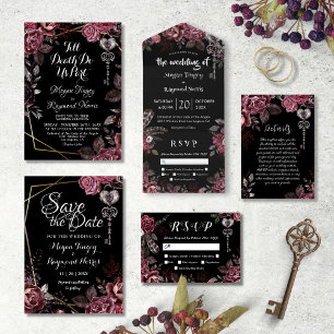 Till Death   Black Gothic Dark Floral Elegant Fall Invitation