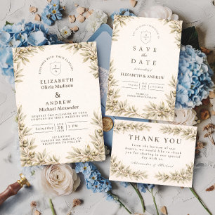 Elegant Olive Branch Greenery Wedding Invitation