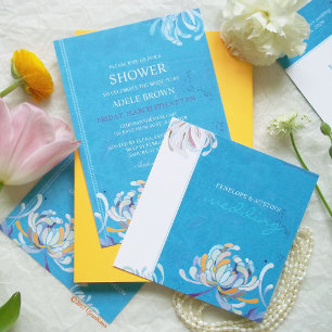 Colorful Mum Turquoise Floral Wedding Invitation