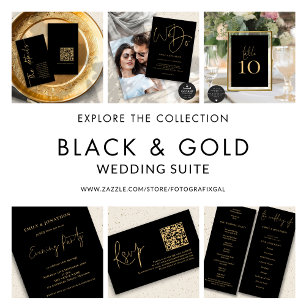 Gold Script Black QR Code Wedding RSVP  Enclosure Card