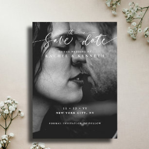 Chic Eucalyptus Black & White Minimalist Photo RSVP Card